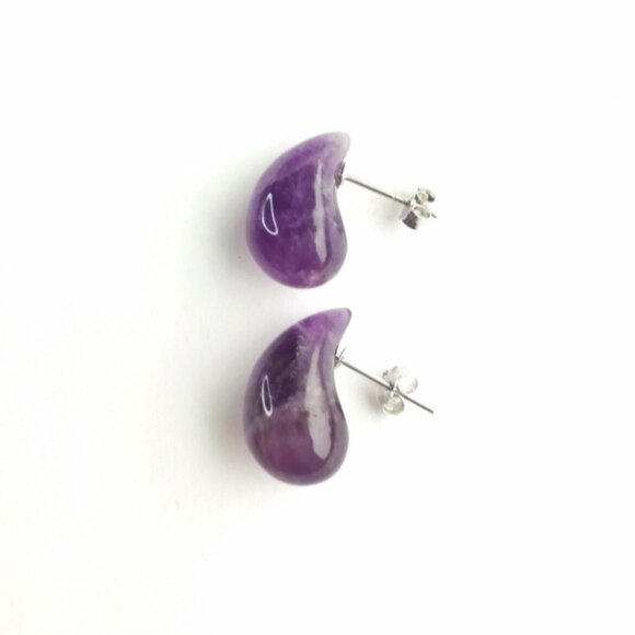 Amethyst Teardrop  Comma Sterling Silver Stud Earrings 🆕 - Picture 1 of 7